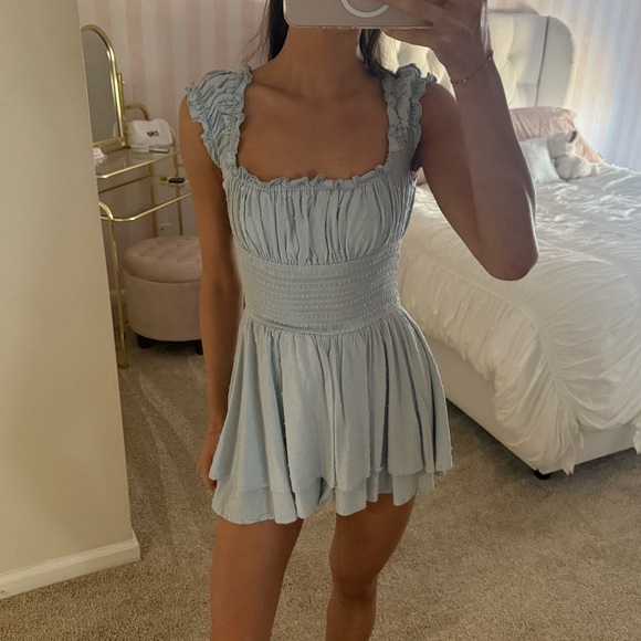 UO Rosie Smocked Tiered Ruffle Romper - Picture 1 of 3